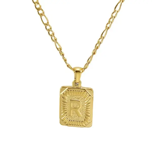 Wholesale PVD Coated 18K Gold Plated Letter Rectangle 304 Stainless Steel Titanium Steel Fashion Waterproof Non Tarnish 304 Stainless Steel Pendant Necklace