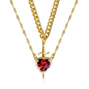 Wholesale Jewelry Casual Elegant Lady Geometric Heart Shape 304 Stainless Steel Copper Plating Necklace Cuban Link Chain Curb Chain Cable Chain
