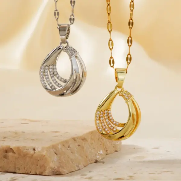 Wholesale 304 Stainless Steel Copper K Gold Plated Rhodium Plated Plating Inlay Circle Infinity Zircon Pendant Necklace