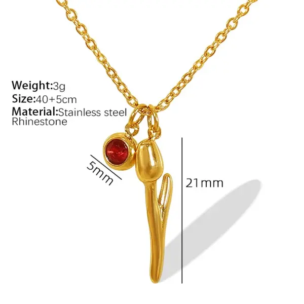 Wholesale 304 Stainless Steel Tulip PVD Coated Rhinestones 18K Gold Plated Real Gold Plated Elegant Simple Style Waterproof Non Tarnish Plating Inlay Cable Chain Gold Necklace