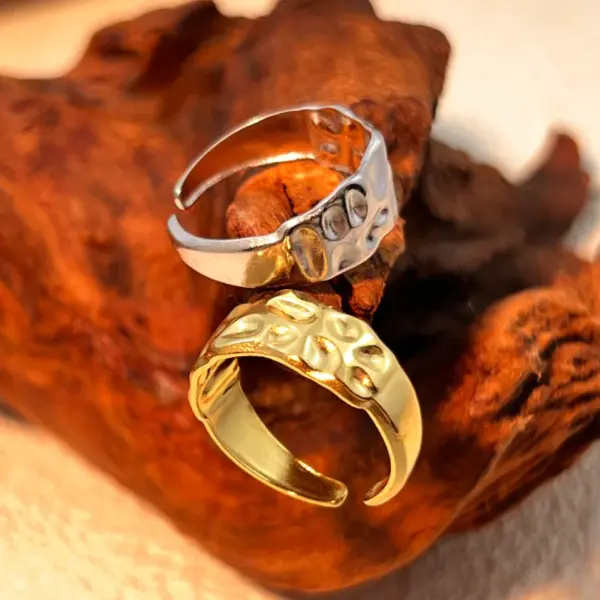 Wholesale PVD Coated Real Gold Plated 18K Gold Wide Surface Solid Color 304 Stainless Steel Casual Retro Classic Style Waterproof Non Tarnish Open Rings