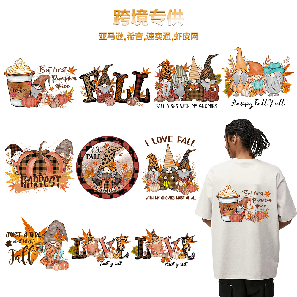 Wholesale Golden Autumn Pumpkin T-shirt Thermal Transfer Hot Stamping