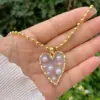 Wholesale Jewelry Retro Classic Style Heart Shape Copper Zircon 18K Gold Plated Inlay Ball Chain Twisted Rope Chain Pendant Necklace