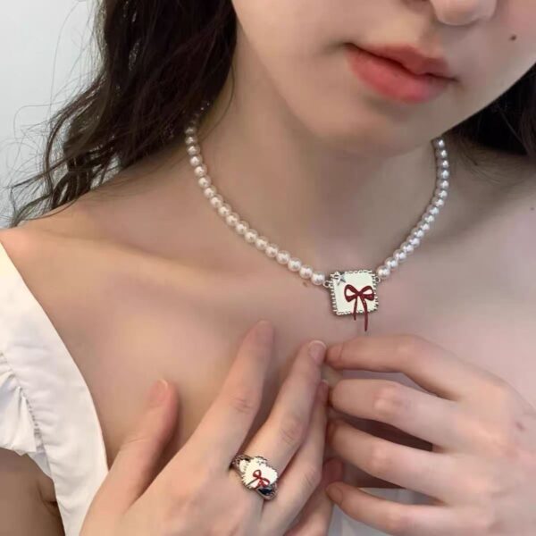 Wholesale Retro Thousand Gold Red French Cute Girly Bow Love Opening Design Adjustable Ring for Women