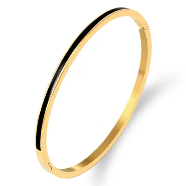 PVD Coated Real Gold Plated 18K Gold Solid Color Stainless Steel Streetwear Waterproof Non Tarnish Titanium Steel Bangle