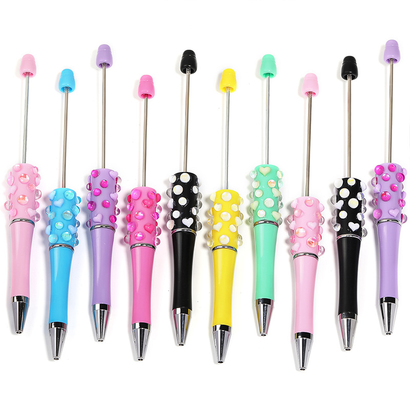Wholesale Cross-border heavy industry love people fish beads rhinestone handmade diy beaded pen bead pen ball pen in stock