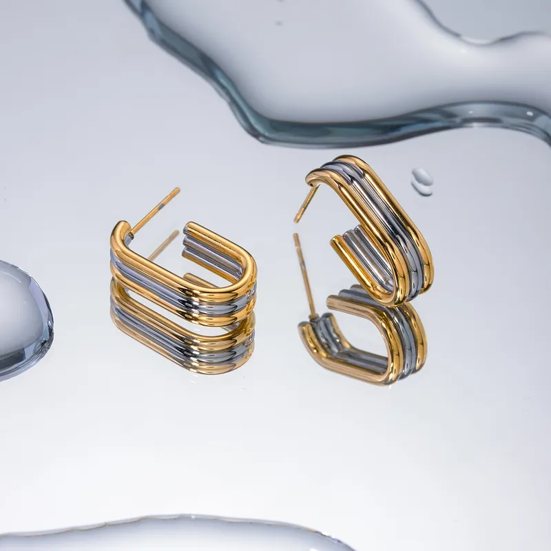 Wholesale 304 Stainless Steel Color Block PVD Coated 18K Gold Plated Real Gold Plated Simple Style Commute Waterproof Non Tarnish Plating Gold Earring
