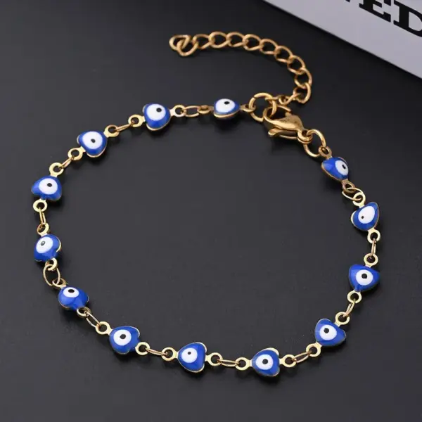 Wholesale Ethnic Style Classic Style Artistic Devil's Eye Heart Shape Simple 304 Stainless Steel 18K Gold Plated Bracelets In Bulk