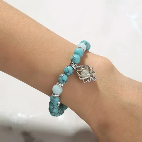 Wholesale Hip-hop Lotus Alloy Beaded Luminous Inlay Zircon Bracelets