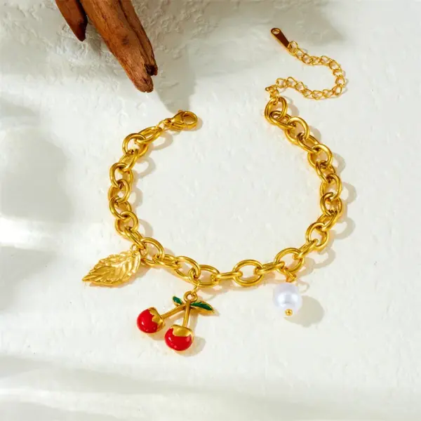 Wholesale Vacation Classic Style Leaf Fruit 304 Stainless Steel Cable Chain Bracelets In Bulk