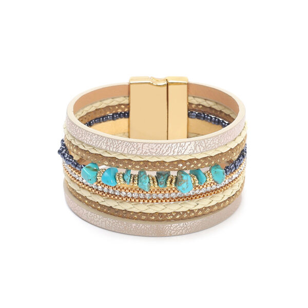 Wholesale Bohemian style turquoise beads string leather women's bracelet creative retro turquoise magnet buckle bracelet