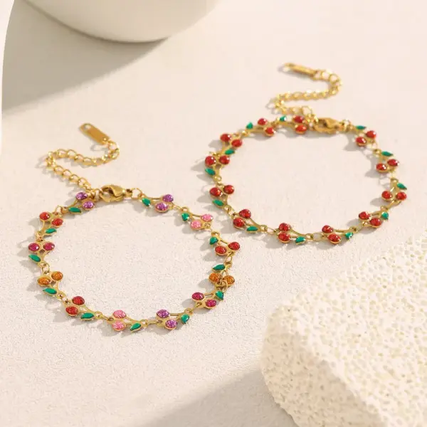 Wholesale PVD Coated Real Gold Plated Cherry 304 Stainless Steel IG Style Elegant Simple Style Waterproof Non Tarnish 304 Stainless Steel Lobster Trigger Clasp Closure Bracelets