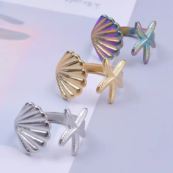 PVD Coated Real Gold Plated 18K Gold Shell 304 Stainless Steel Commute Waterproof Non Tarnish Rings