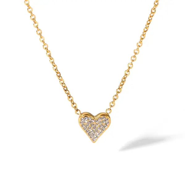 Wholesale PVD Coated Real Gold Plated 18K Gold Heart Shape 304 Stainless Steel Sweet Simple Style Waterproof Non Tarnish Earrings Necklace