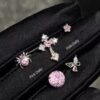 Wholesale Light Luxury Pink Zircon Cross Ear Bone Nail Titanium Steel Screw Fireworks Cut Ear Nail Butterfly Earrings Western Style