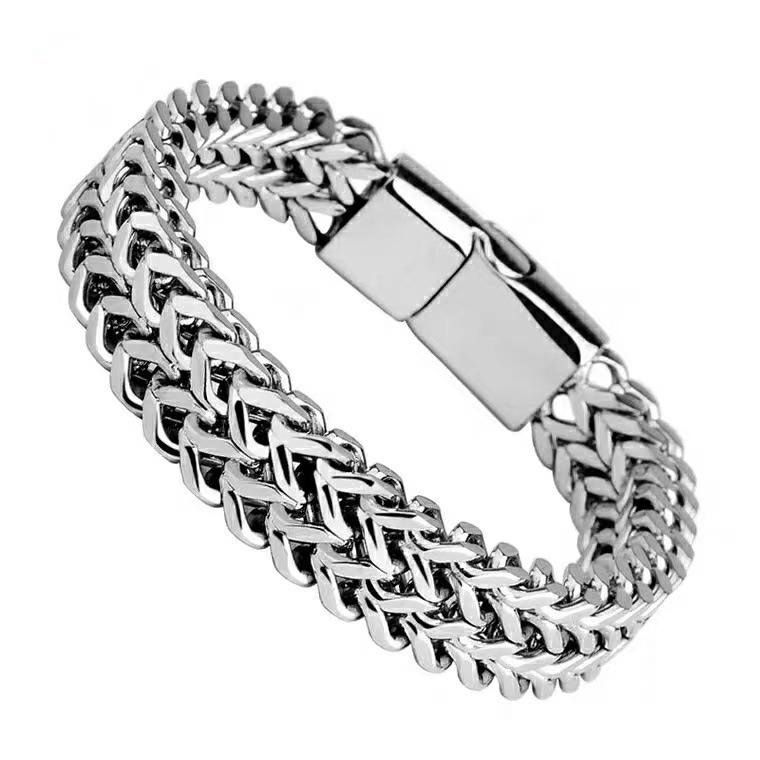 Wholesale St explosions Europe and the United States new titanium steel bracelet men's bracelet stainless steel double row square chain magnet buckle