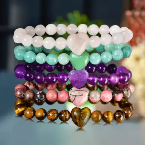 Wholesale Casual Heart Shape Natural Stone Beaded Chain Bracelets In Bulk