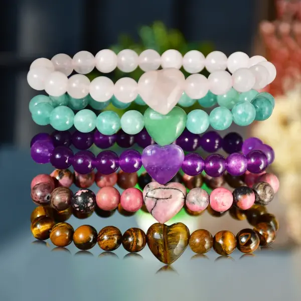 Wholesale Casual Heart Shape Natural Stone Beaded Chain Bracelets In Bulk