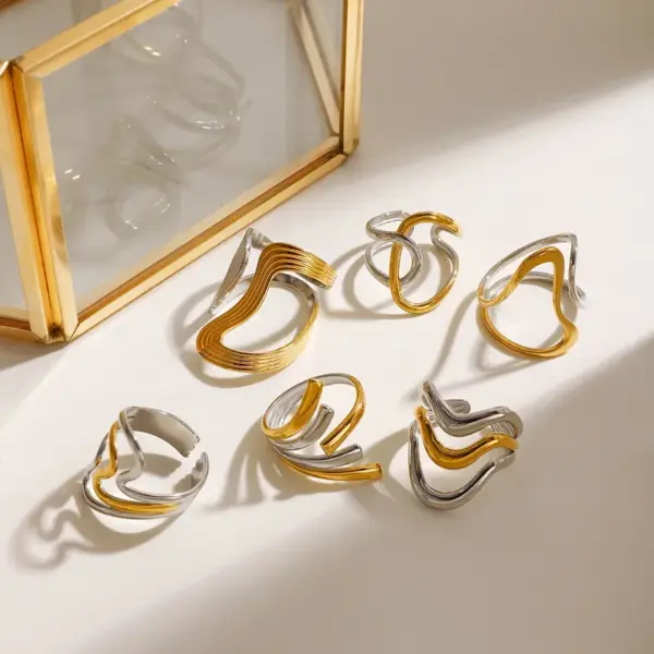 PVD Coated Real Gold Plated Irregular 304 Stainless Steel Modern Style Simple Style Waterproof Non Tarnish Open Rings Rings