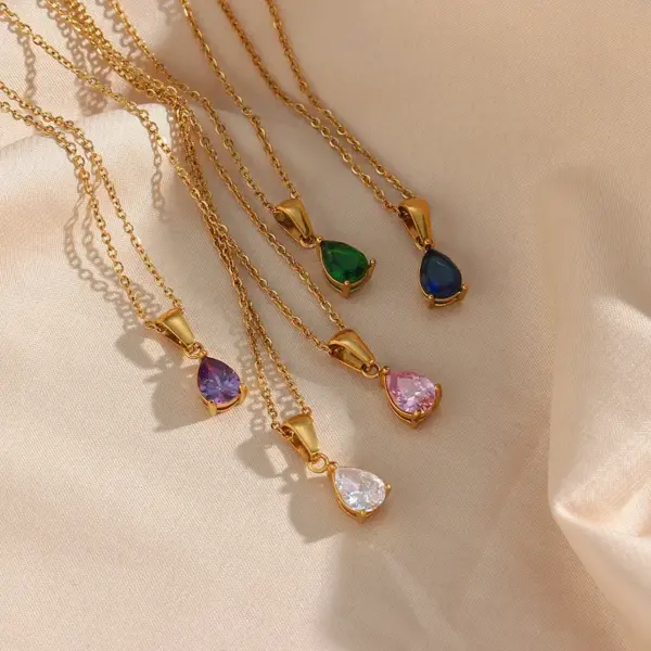 Wholesale PVD Coated Real Gold Plated 18K Gold Water Droplets 304 Stainless Steel Fashion Waterproof Non Tarnish 304 Stainless Steel Pendant Necklace