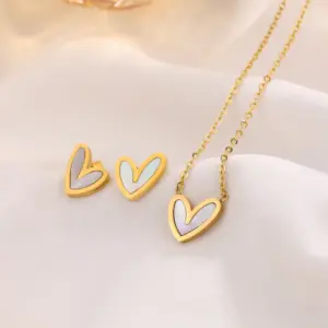 Wholesale 304 Stainless Steel Plastic Heart Shape Ion Plating (IP) Shell 18K Gold Plated Elegant Cute Sweet Waterproof Non Tarnish Plating Inlay Gold Earrings Necklace