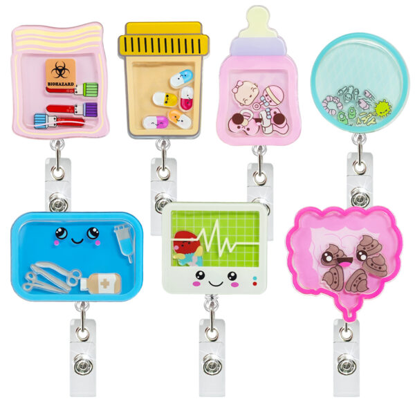 Wholesale Medical staff rocking acrylic badge scroll retractable easy pull