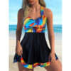 Wholesale 2025 European and American Foreign Trade New Skirt Tankini Two-Piece plus size Women's Swimsuit Fashion Sunflower Printed Women
