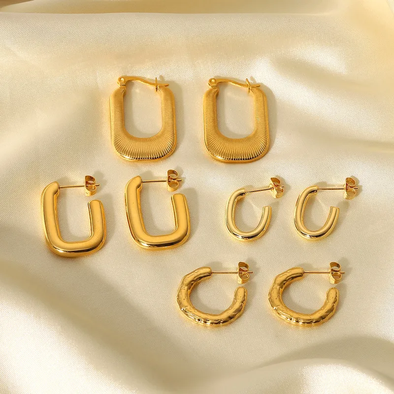 Wholesale PVD Coated Real Gold Plated Geometric 304 Stainless Steel Fashion Waterproof Non Tarnish 304 Stainless Steel Earrings