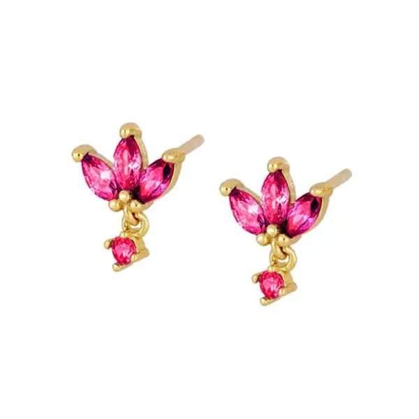 Wholesale Simple Style Leaf Square Water Droplets Copper Ear Studs Plating Inlay Zircon Copper Earrings