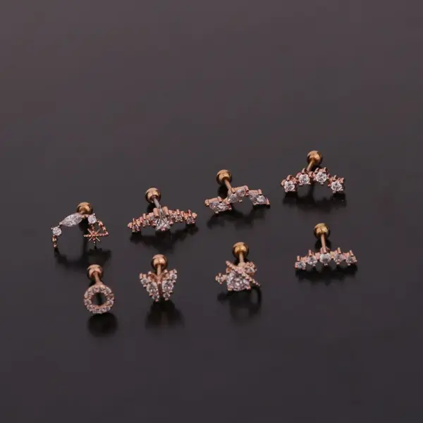 316L Stainless Steel Copper Zircon Ear Cartilage Rings & Studs Flower Waterproof Non Tarnish Surgical Steel Women'S