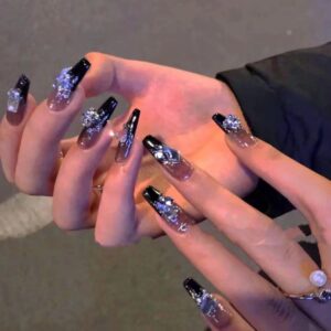 Wholesale Autumn and Winter Dark Flash high-grade French diamond nail piece wear nail piece long cool black hot girl wear nail