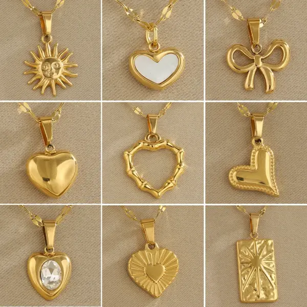 Wholesale Ion Plating (IP) 18K Gold Plated 18K Gold Sun Heart Shape Bow Knot 201 Stainless Steel 304 Stainless Steel Simple Style Classic Style 201 Stainless Steel Pendant Necklace