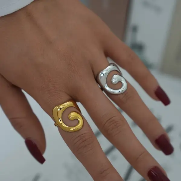 Ion Plating (IP) Real Gold Plated 18K Gold Vortex 304 Stainless Steel IG Style Vacation Simple Style Waterproof Non Tarnish Open Rings