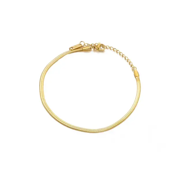 Wholesale 304 Stainless Steel Solid Color PVD Coated Stone-Free 18K Real Gold Plated Elegant Lady Snake Chain Lobster Trigger Clasp Closure Bracelets