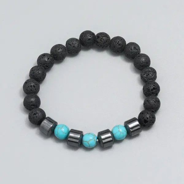 Wholesale Simple Style Geometric Turquoise Volcanic Rock No Inlaid Beaded Chain Bracelets In Bulk