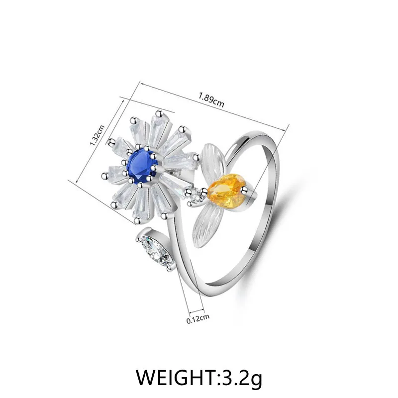 Wholesale Elegant Lady Simple Style Flower Copper Zircon Open Rings In Bulk