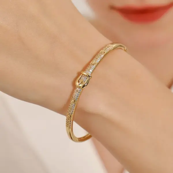Copper Inlay Geometric Zircon Bangle