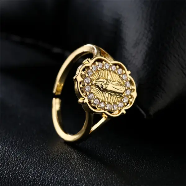 Wholesale Europe And America Hot Sale New Copper-plated Gold Religious Jewelry Virgin Mary Open Ring