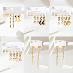 Wholesale A Set Of 304 Stainless Steel With 18K Gold-plated Heart-shaped Simple Earrings For Everyday Wear