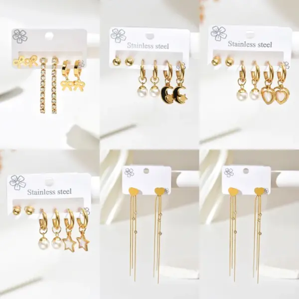 Wholesale A Set Of 304 Stainless Steel With 18K Gold-plated Heart-shaped Simple Earrings For Everyday Wear