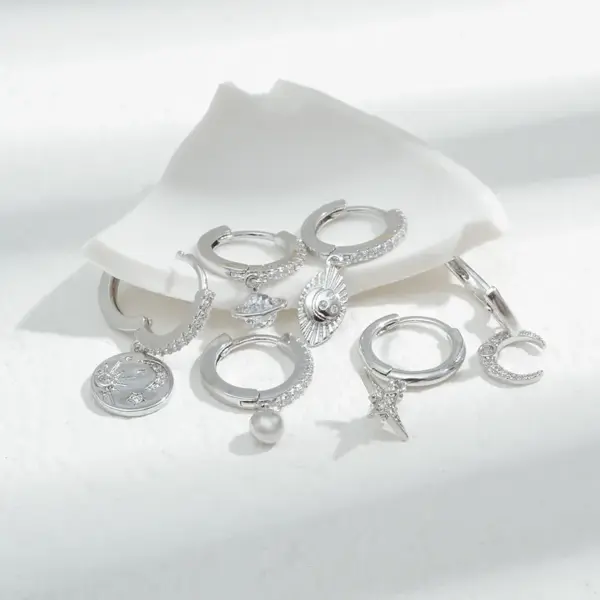 Wholesale Fashion Geometric Copper Earrings Plating Zircon Copper Earrings 3 Pairs