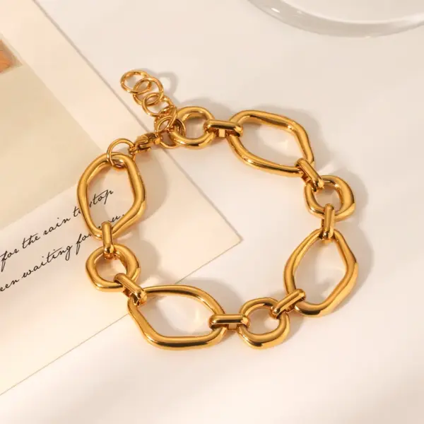 Wholesale 304 Stainless Steel Irregular Geometric PVD Coated 18K Real Gold Plated IG Style Casual Elegant Waterproof Non Tarnish Irregular Handmade Chain Lobster Trigger Clasp Closure Gold Chain Bracelet