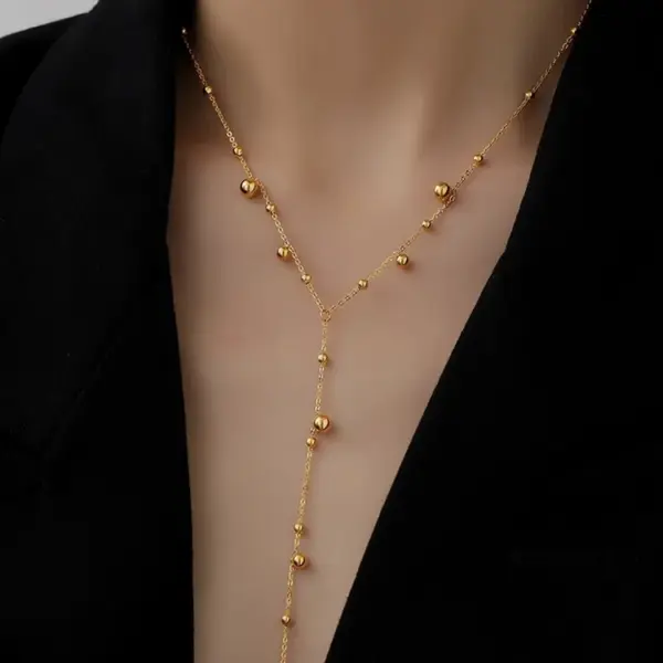 18K Gold Plated 304 Stainless Steel PVD Coated Solid Color Plating Cable Chain Y-Necklace Lariat Necklace