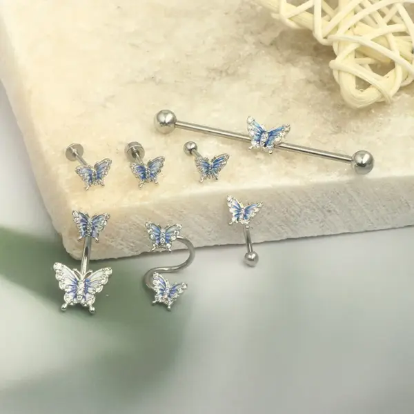 Wholesale 1 Piece Vintage Style Star Butterfly Plating Inlay Stainless Steel Rhinestones Ear Studs