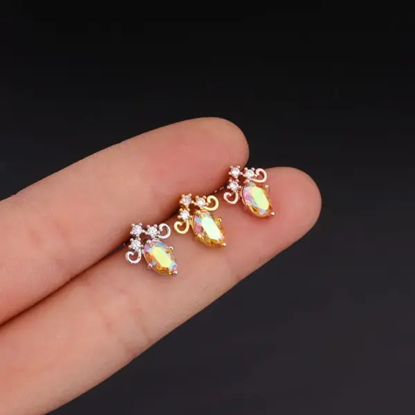 316L Stainless Steel Copper Zircon Ear Cartilage Rings & Studs Flower Waterproof Non Tarnish Surgical Steel Women'S