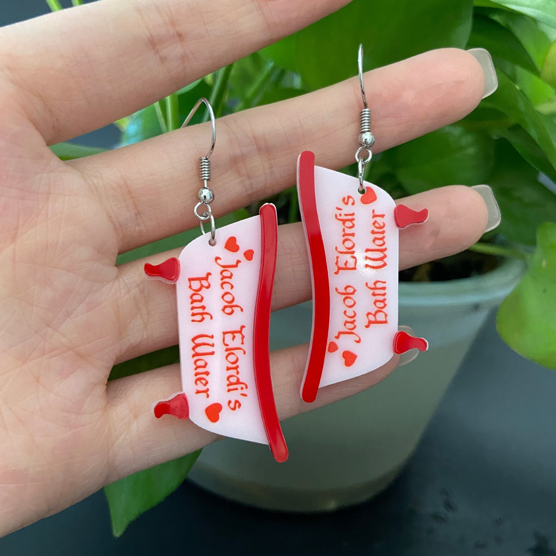 Wholesale Valentine's Day series cute pink bathtub acrylic patchwork earrings with English letters