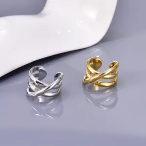 Wholesale 304 Stainless Steel Solid Color PVD Coated 18K Real Gold Plated Simple Style Waterproof Non Tarnish Plating Gold Open Rings