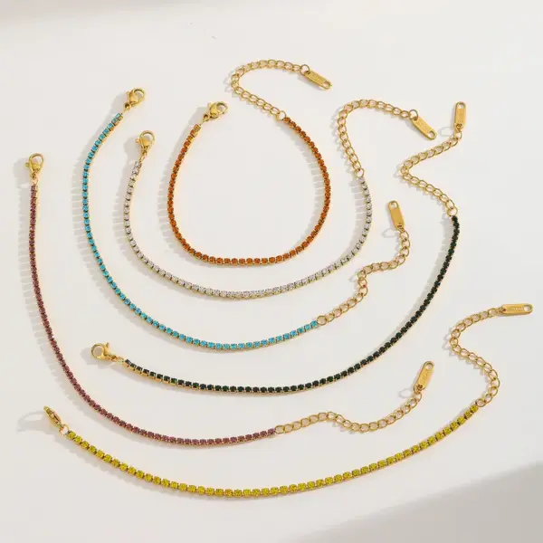 Wholesale Stainless Steel 18K Gold Plated Zirconia Stone Simple Fashion Bracelet Elegant Luxury Women's Style Multi-Color Gold Chain