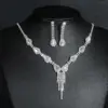 Wholesale Fashion Water Droplets Tassel Artificial Crystal Metal Inlay Rhinestones Earrings Necklace 1 Set
