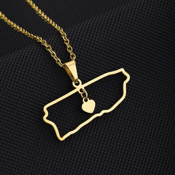 Water Plating 18K Gold Plated Map Heart Shape Stainless Steel Casual Simple Style 304 Stainless Steel Pendant Necklace Long Necklace